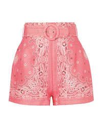 Short en lin imprimé rose