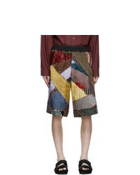 Short en soie à patchwork multicolore