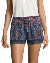 Short en soie imprimé bleu