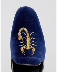 Slippers brodés bleu marine Asos