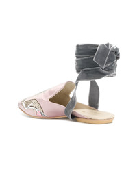 Slippers brodés roses Gia Couture