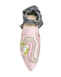 Slippers brodés roses Gia Couture