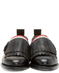 Slippers en cuir à franges noirs Thom Browne