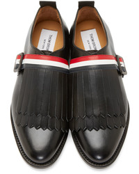 Slippers en cuir à franges noirs Thom Browne