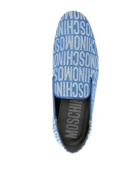 Slippers en cuir bleu clair Moschino
