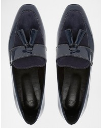 Slippers en cuir bleu marine Asos