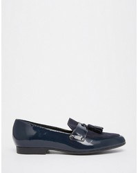 Slippers en cuir bleu marine Asos