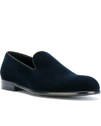 Slippers en cuir bleu marine Dolce & Gabbana