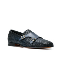 Slippers en cuir bleu marine Santoni