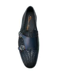 Slippers en cuir bleu marine Santoni