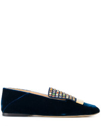 Slippers en cuir bleu marine Sergio Rossi