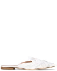 Slippers en cuir brodés blancs Alberta Ferretti