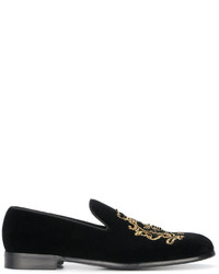 Slippers en cuir brodés noirs Dolce & Gabbana