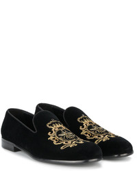 Slippers en cuir brodés noirs Dolce & Gabbana