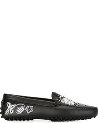 Slippers en cuir camouflage noirs Tod's