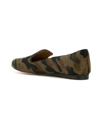 Slippers en cuir camouflage olive Veronica Beard