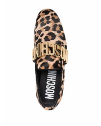 Slippers en cuir imprimés léopard marron clair Moschino