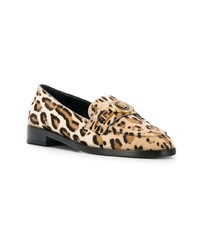 Slippers en cuir imprimés léopard marron clair Versace