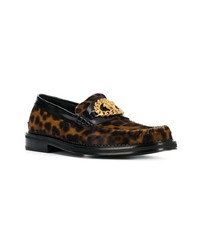 Slippers en cuir imprimés léopard marron foncé Versace