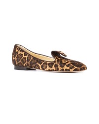 Slippers en cuir imprimés léopard marron Sarah Flint