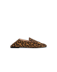 Slippers en cuir imprimés léopard marron Sergio Rossi