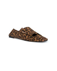 Slippers en cuir imprimés léopard marron Sergio Rossi