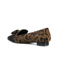 Slippers en cuir imprimés léopard marron Salvatore Ferragamo