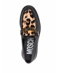 Slippers en cuir imprimés léopard noirs Moschino