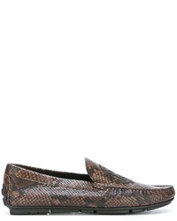 Slippers en cuir imprimés serpent marron