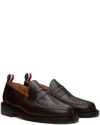 Slippers en cuir marron foncé Thom Browne