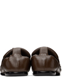 Slippers en cuir marron foncé Dries Van Noten