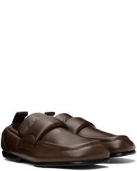 Slippers en cuir marron foncé Dries Van Noten