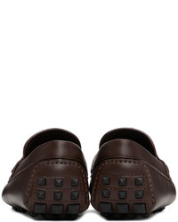 Slippers en cuir marron foncé Valentino Garavani