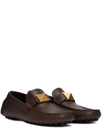 Slippers en cuir marron foncé Valentino Garavani