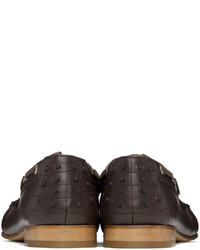 Slippers en cuir marron foncé Magliano