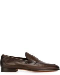 Slippers en cuir marron foncé Santoni