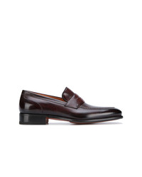 Slippers en cuir marron foncé Santoni