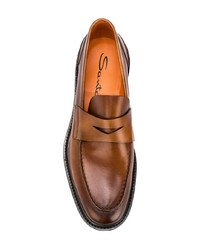 Slippers en cuir marron Santoni