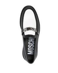 Slippers en cuir noirs et blancs Moschino