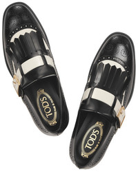 Slippers en cuir noirs et blancs Tod's