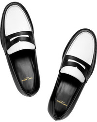 Slippers en cuir noirs et blancs Saint Laurent