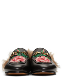 Slippers en cuir noirs Gucci