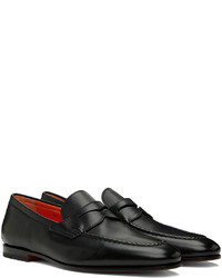 Slippers en cuir noirs Santoni