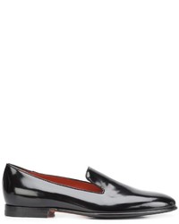 Slippers en cuir noirs Santoni