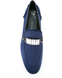 Slippers en cuir ornés bleu marine Giuseppe Zanotti Design