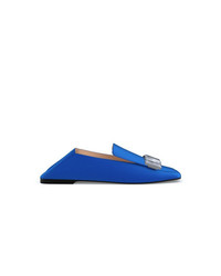 Slippers en cuir ornés bleus Sergio Rossi