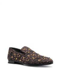 Slippers en cuir ornés marron foncé Moschino