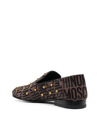 Slippers en cuir ornés marron foncé Moschino