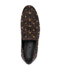 Slippers en cuir ornés marron foncé Moschino