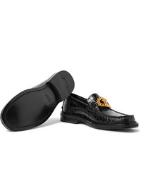 Slippers en cuir ornés noirs Versace